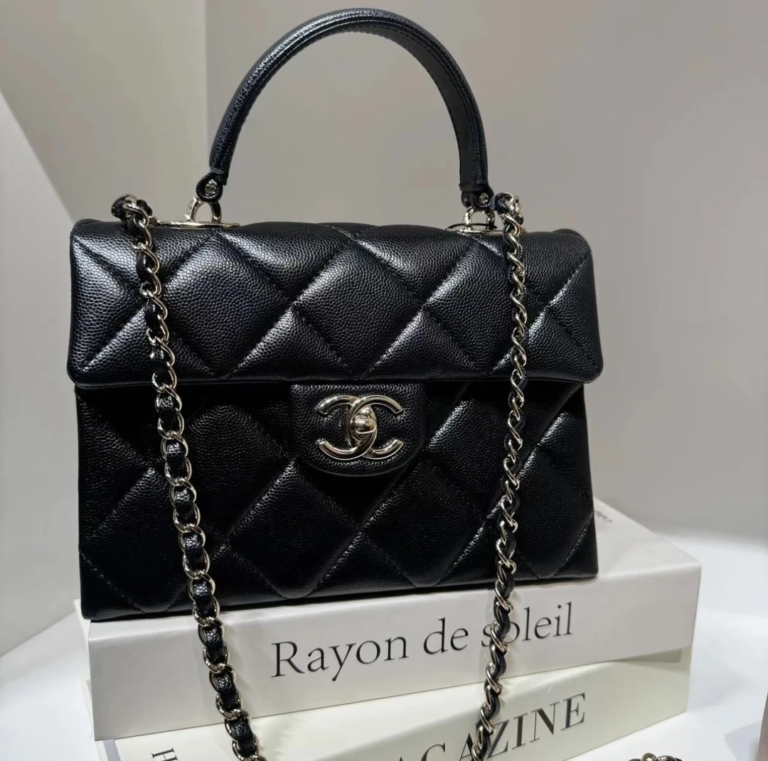 99新 Chanel/香奈儿 HIHI/24P黑金荔枝纹kelly手提单肩包 芯片款