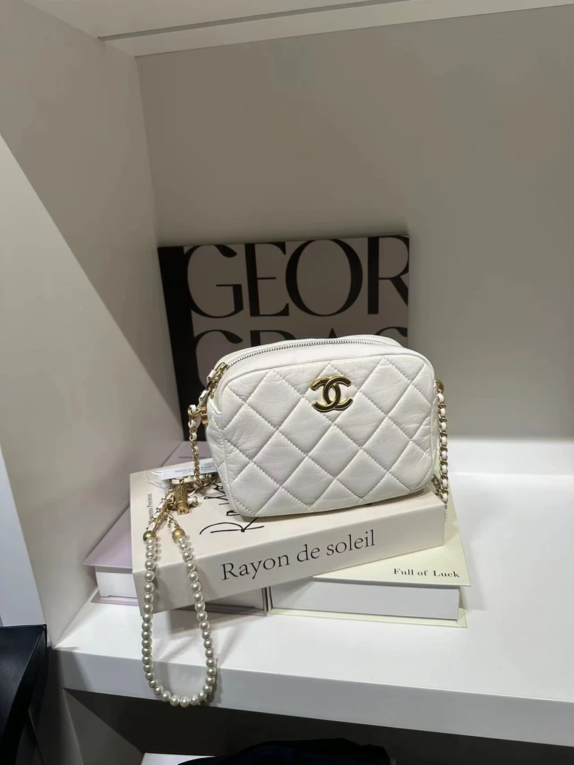 99新 Chanel/香奈儿 HIHI/白金珍珠调节链相机包 芯片款9385736