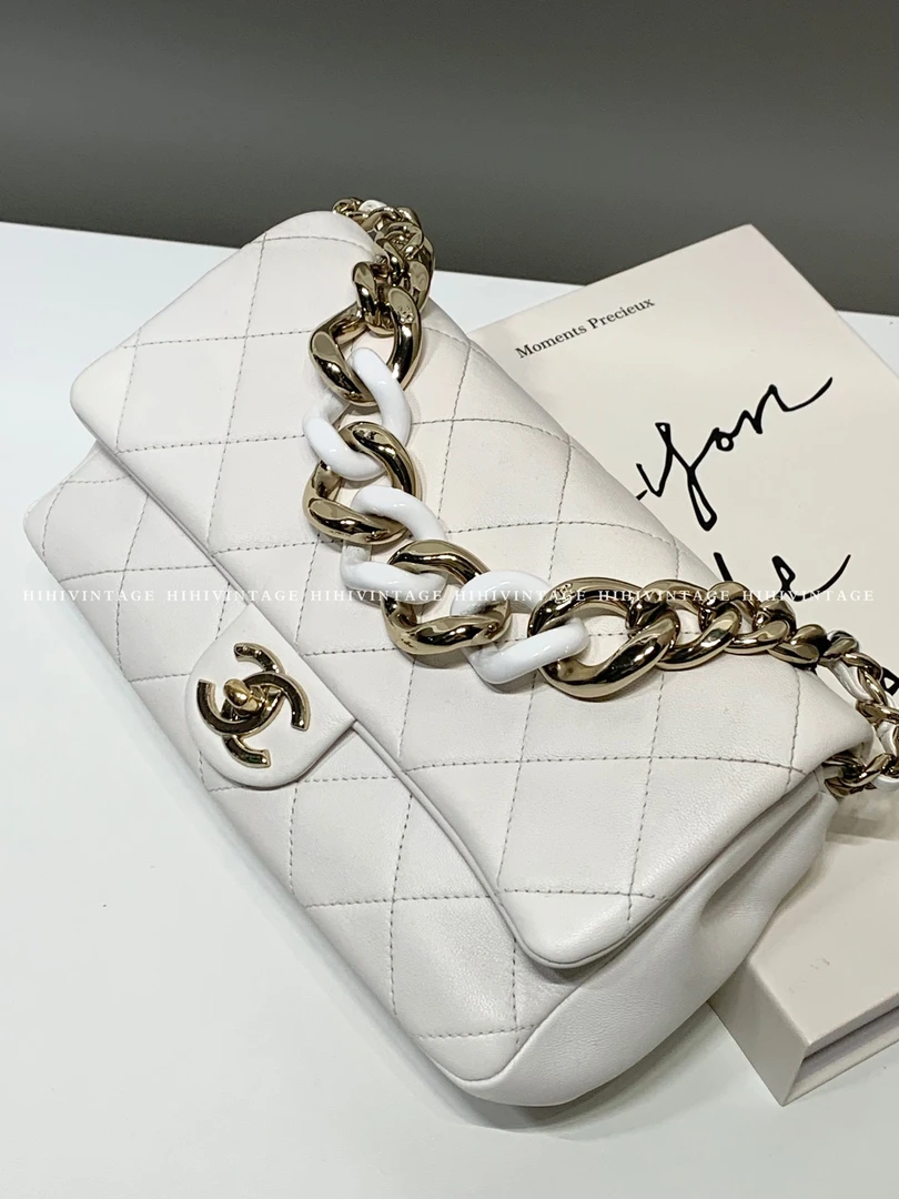 95新 Chanel/香奈儿 HIHI/Chanel 白金粗链条手提斜挎包 28开