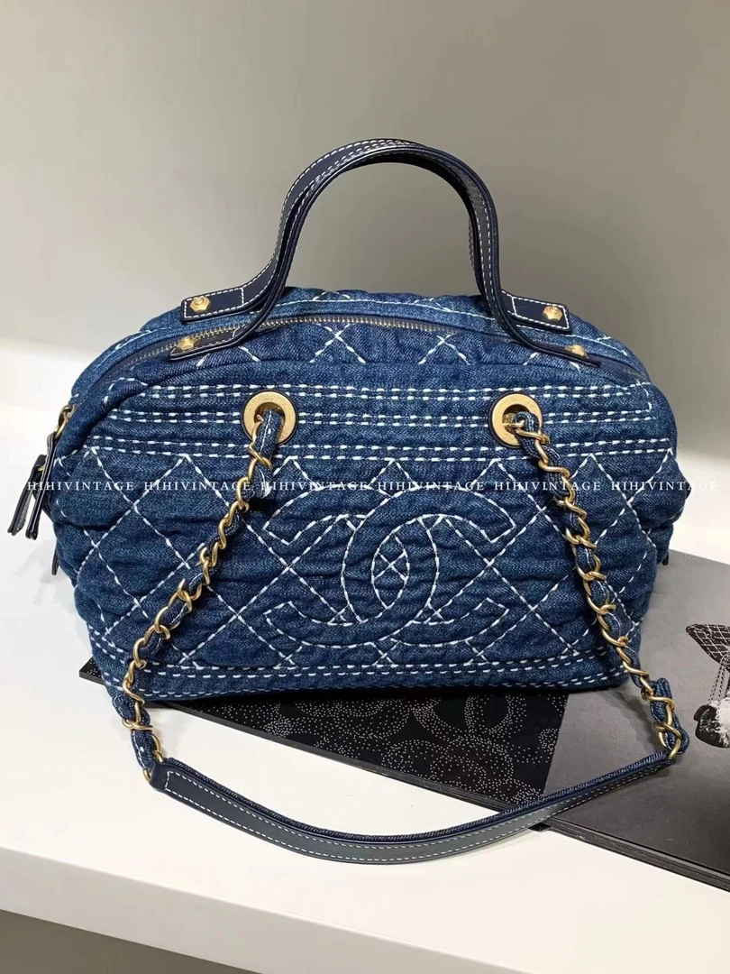 99新 Chanel/香奈儿 HIHI/双c大logo外缝线牛仔保龄球/7307967