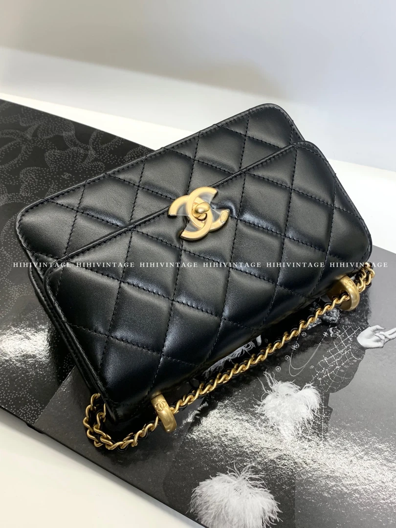 99新 Chanel/香奈儿 HIHI/Chanel 24C 黑金双金珠口盖包 芯片款