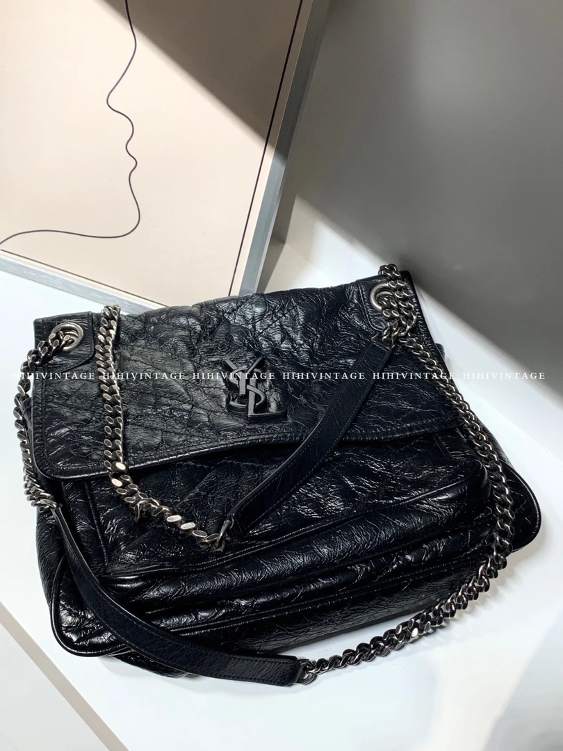 99新 YSL/圣罗兰 HIHI/YSL 黑色油蜡皮Niki 中号/8744122