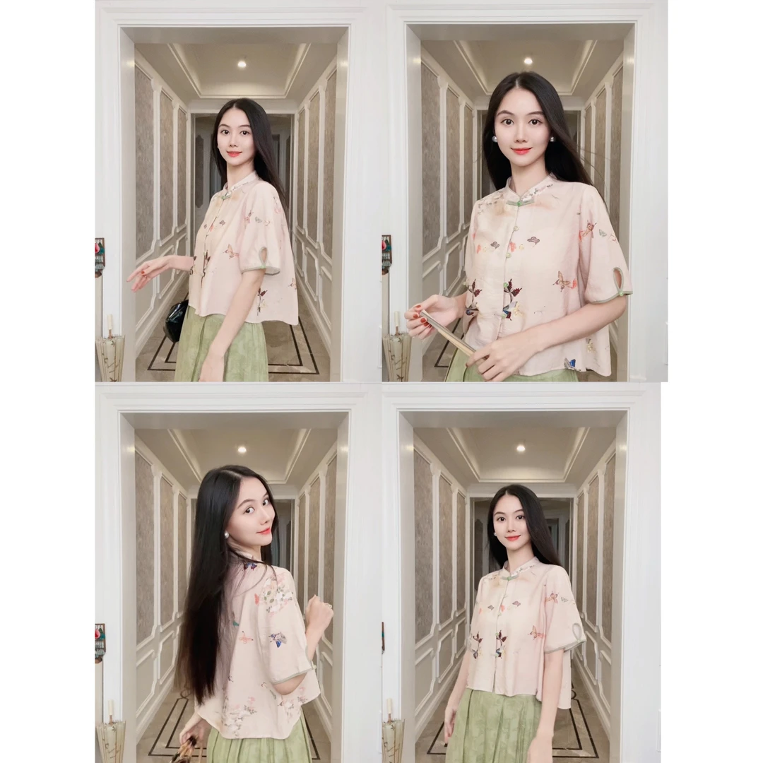 「奕念」《茉槿》新中式国风手工盘饰扣旗袍领夏季中袖款上衣