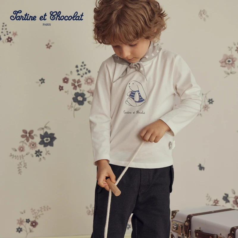 TC法国巧克力童装24秋季男童百搭圆领长袖T恤衫CILAE3711A