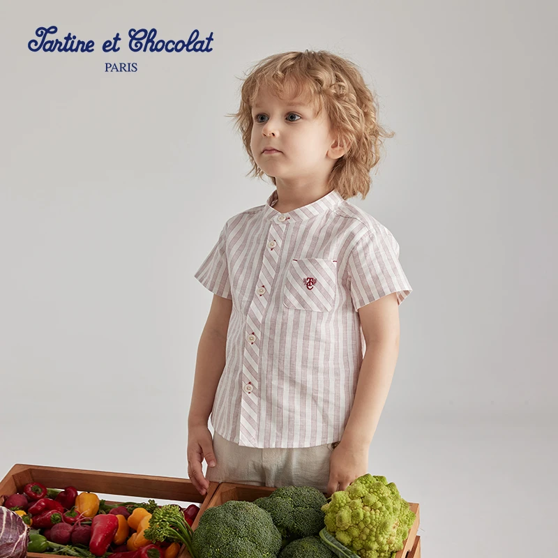 法国巧克力童装夏季男时尚短袖衬衫CIYAE2414K