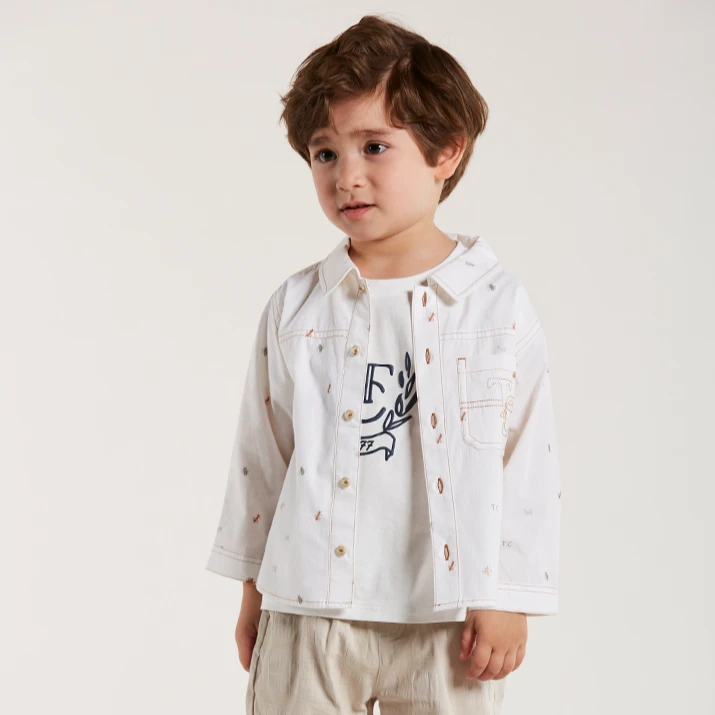 tartineetchocolat法国巧克力风感波粒夏男童长袖衬衫CIYAE2311A