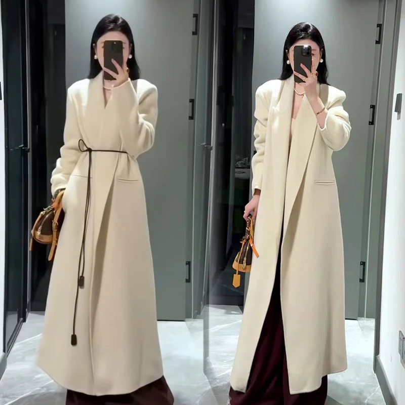 韩版气质高级简约羊毛外套设计感小众冬季宽松显瘦百搭长袖大衣女