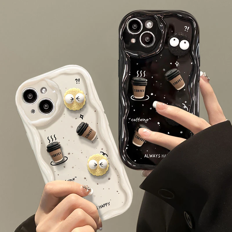 立体咖啡小煤球iPhone15/14promax手机壳vivo/小米/oppo/华为全包