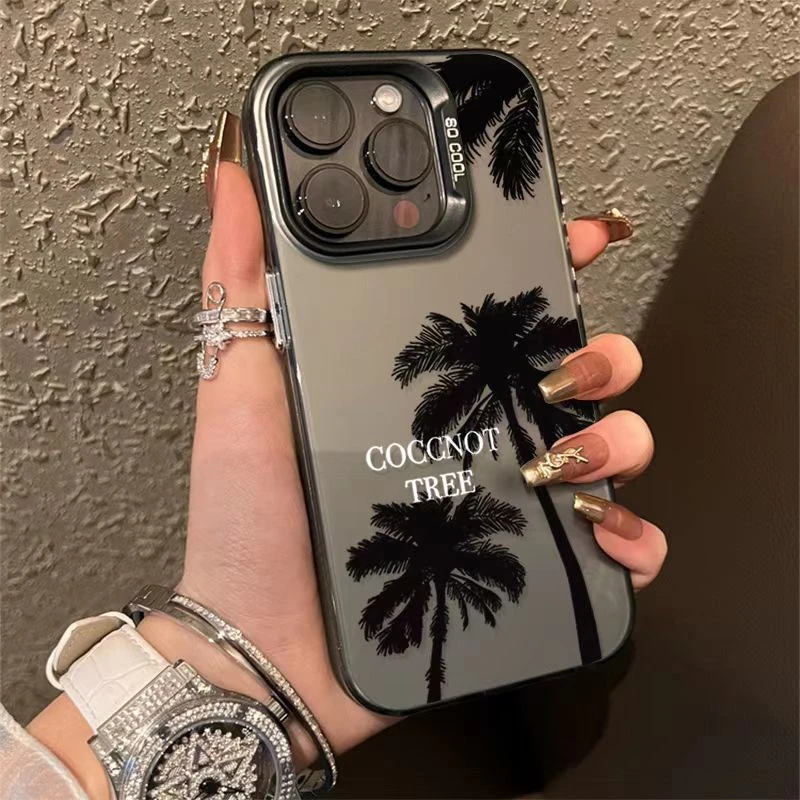 简约椰树iPhone13/14/15pro手机壳OPPO华为VIVO荣耀90红米k70防摔