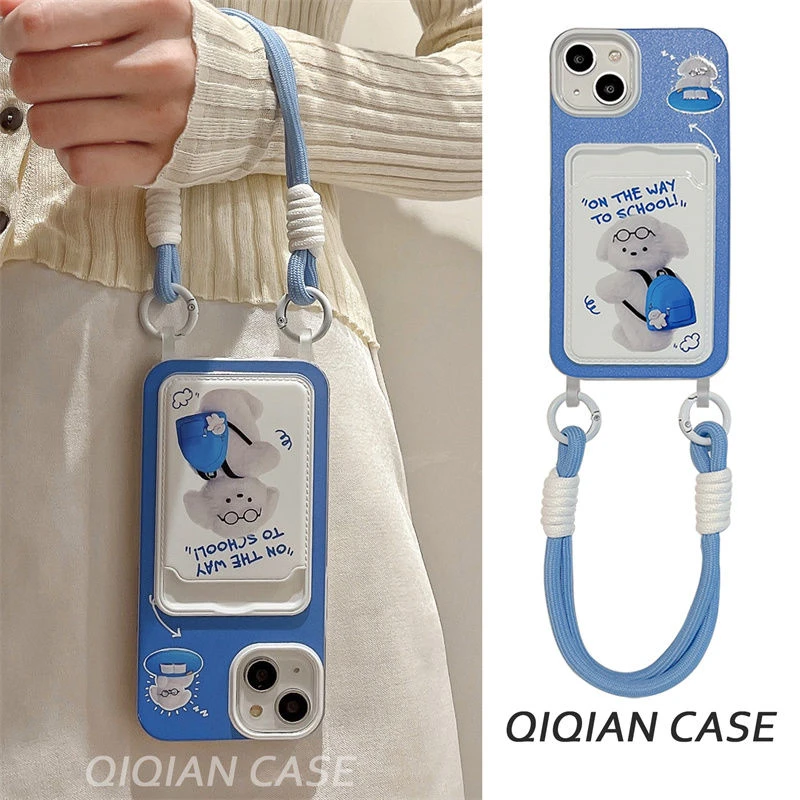 蓝色背包狗狗卡包iPhone15/14/13手机壳华为荣耀90小米OPPOVIVO软