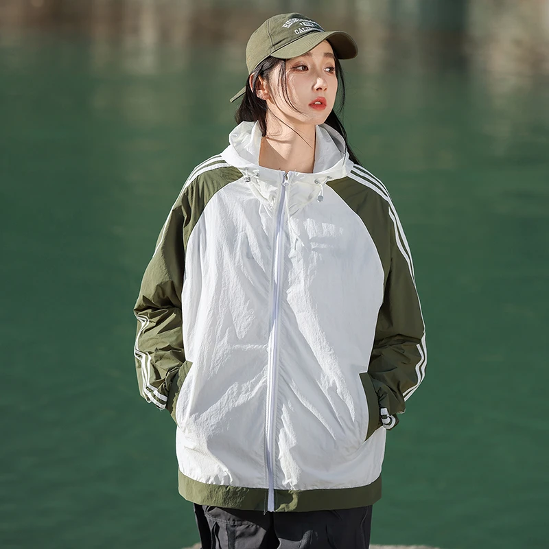 夏季三叶草防晒衣男女户外夹克皮肤衣连帽外套钓鱼服三条杠防晒服