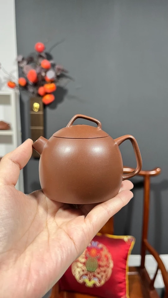 宜兴紫砂壶 原矿紫泥 炮嘴 几何秦权壶