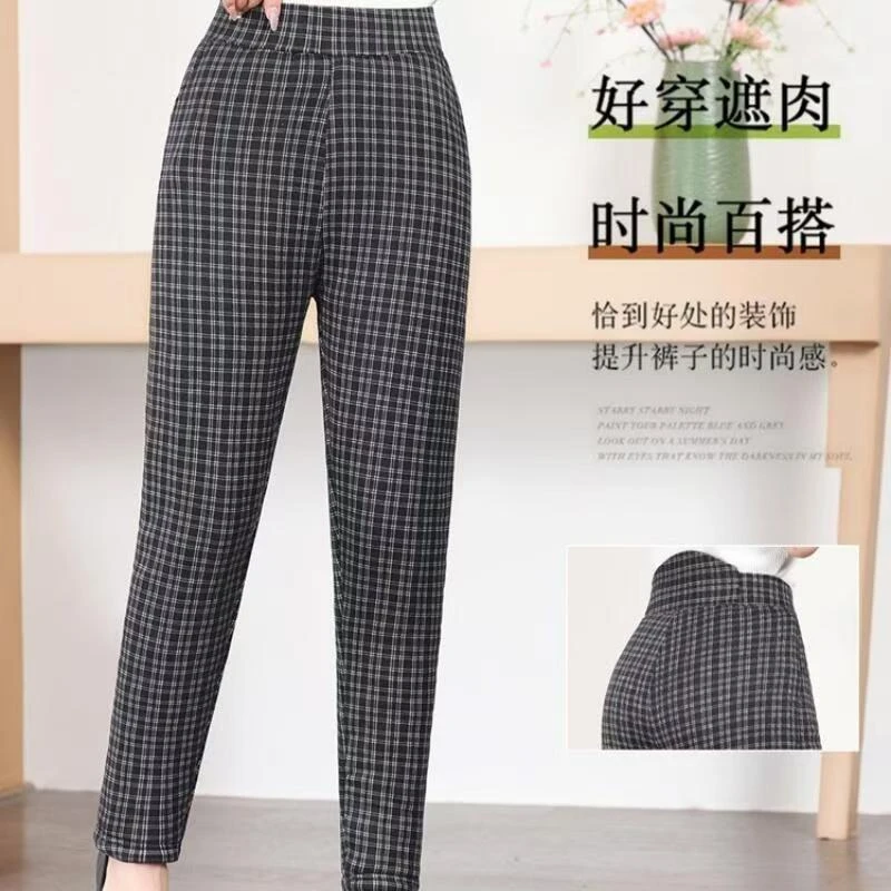 现货中老年（格子）女棉裤高腰深裆高弹内穿加厚保暖妈妈护腰女棉裤