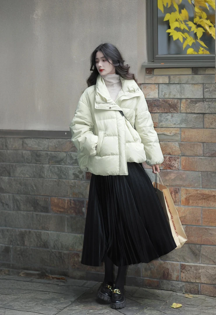 2024秋冬新款宽松百搭面包服立领保暖棉服外套女搭配半身裙两件套