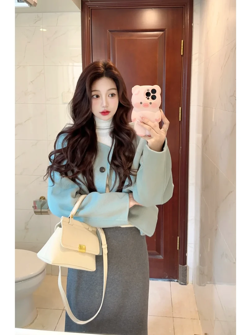 2025春秋新款高级感小个子毛呢外套女针织流苏半身裙气质两件套女