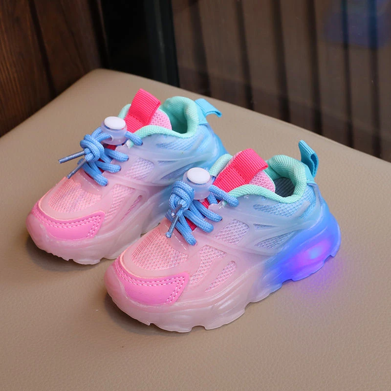 小童亮灯小白鞋秋1-6岁男女宝宝双网运动鞋带闪灯婴幼发光学步鞋2