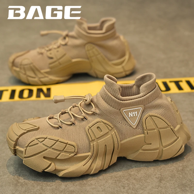 八哥男鞋夏季透气薄款网面飞织袜子鞋2024新款厚底一脚蹬鞋子男鞋