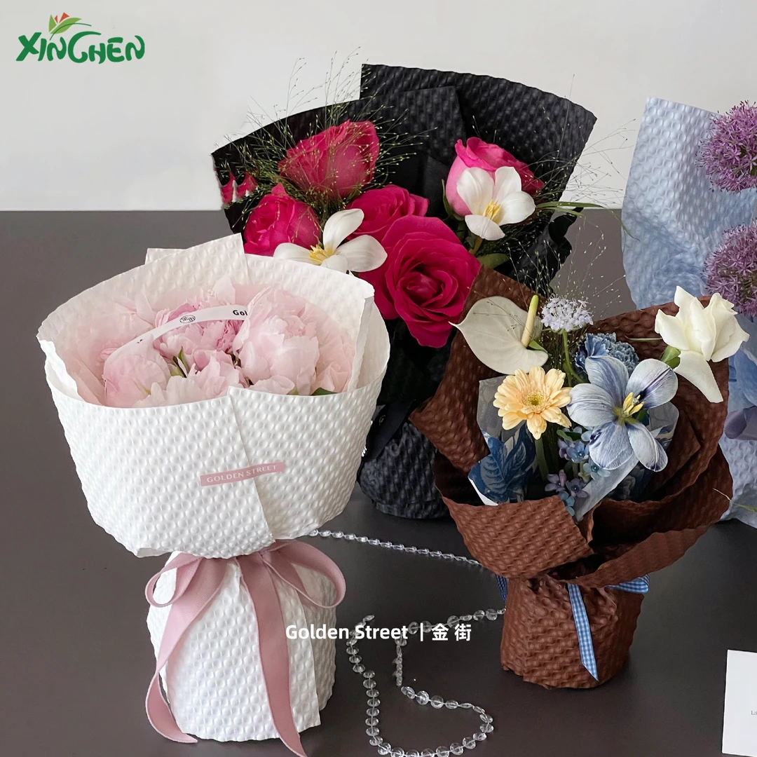 泡芙立体纸 防水圆点压纹纸 玫瑰荧光花店包花纸欣辰鲜花包装材料