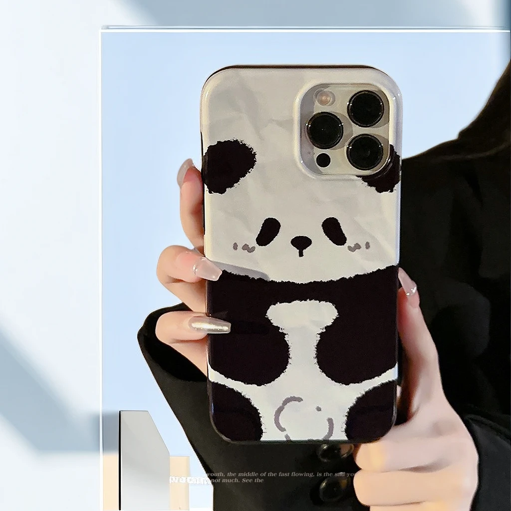 黑白熊猫13适用14ProMax苹果手机壳iPhone13趣味卡通11菲林二合一
