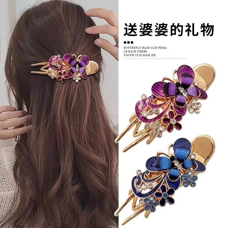 蝴蝶鸭嘴夹妈妈花朵发夹后脑勺发卡优雅头发抓夹大号气质夹子头饰