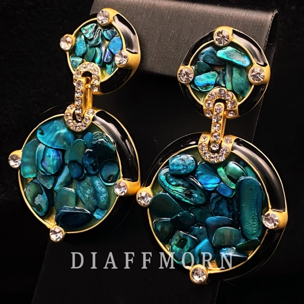 铜合金贝壳耳饰 Y.M〖蓝色多瑙河〗重工版复古高级大气耳环/项链