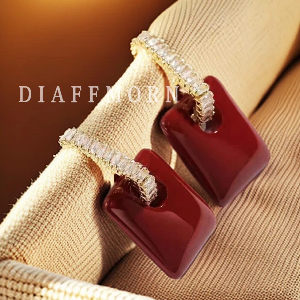 铜合金亚克力耳饰 YinMan〖红色方糖〗新款安可拉红高级优雅耳环