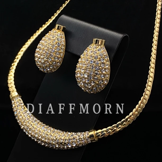 铜合金项链 YinMan〖月牙儿〗复古满钻中古高级感项链/耳钉