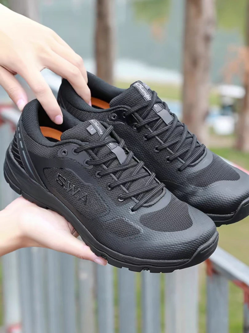 君洛克小飞鱼低帮作训鞋夏季透气黑色跑步训练鞋男战术户外徒步鞋