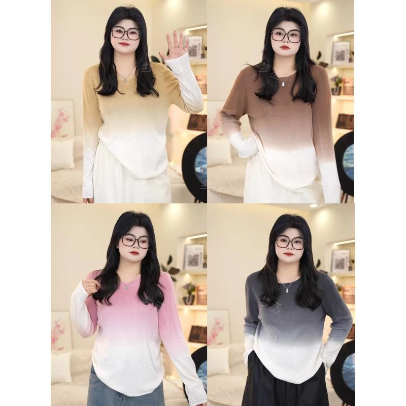 梦丞【倒映】胖妹妹大码女装早秋宽松减龄显瘦设计感小众渐变上衣