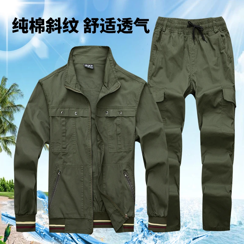 夏季薄款工作服套装男女电焊防烫耐磨纯棉长袖耐脏劳保服工装套装