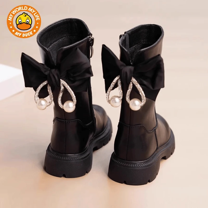 MUYDUCK小黄鸭女童靴子童鞋2025秋冬季新款儿童中筒靴公主鞋小女