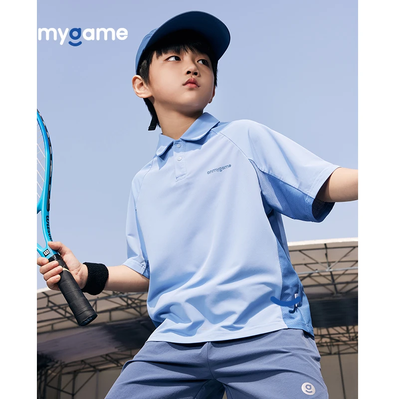 onmygame〖网孔POLO衫〗男童儿童网球运动T恤夏季凉感上衣10131