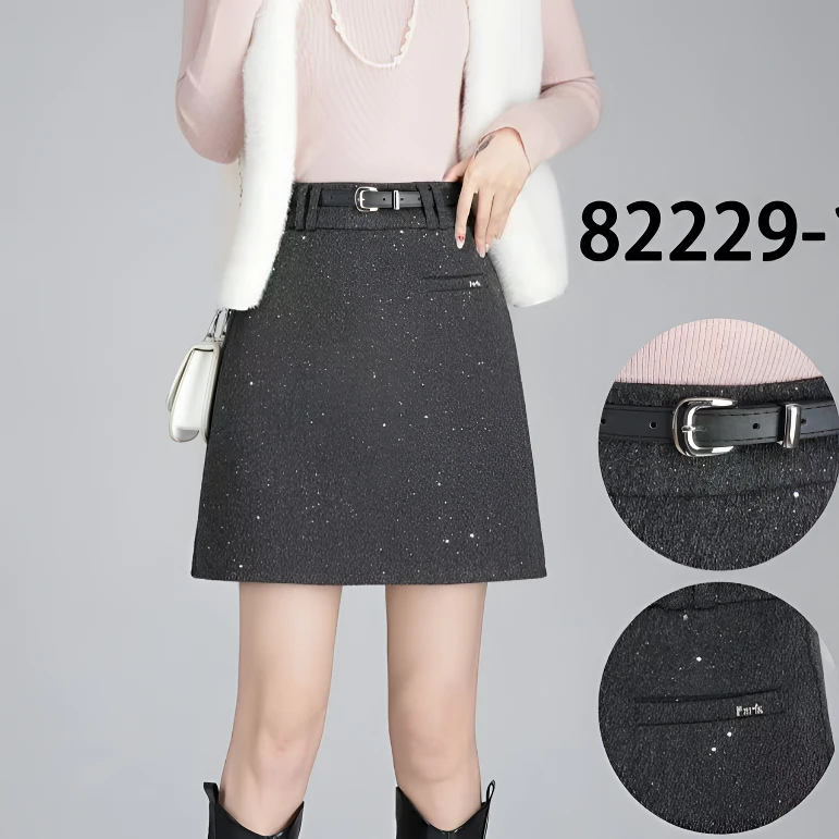 【歌莱图】2024冬季新款时尚百搭洋气显瘦纯色亮丝垂感短裙#82229