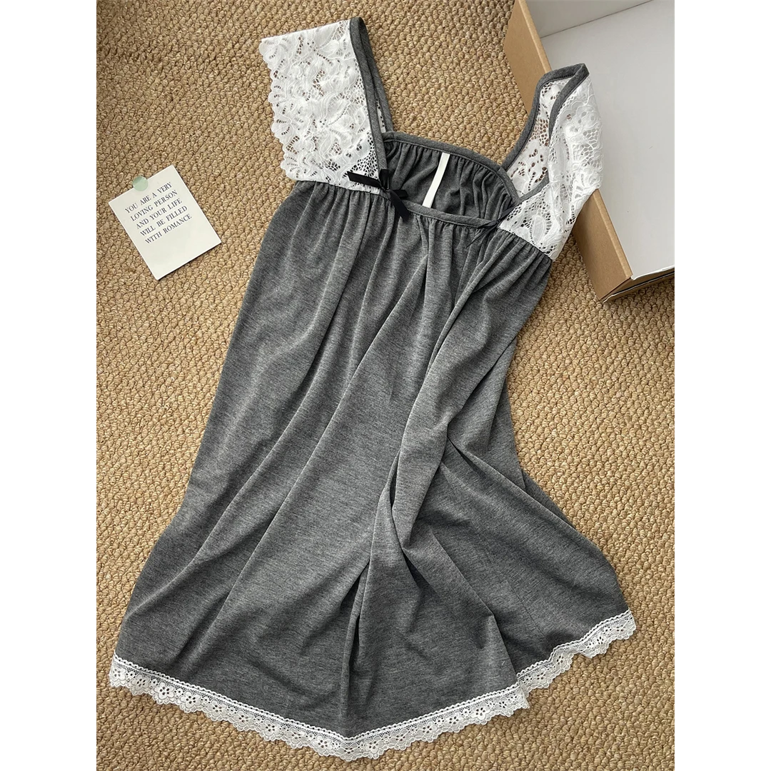 韩版纯欲风蕾丝花边飞飞袖睡裙女夏新款款甜美家居服短款连衣裙子