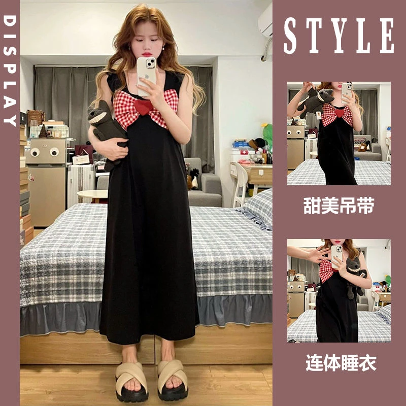 少女甜美蝴蝶结夏季睡衣女夏款2025年新款连体睡衣家居服连衣裙子