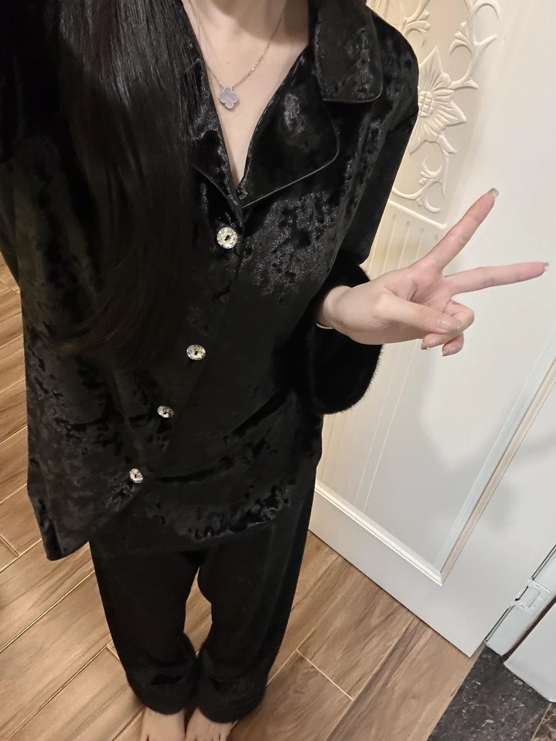 法式金丝绒睡衣女秋冬季2025新款高级感加绒加厚家居服大码套装冬