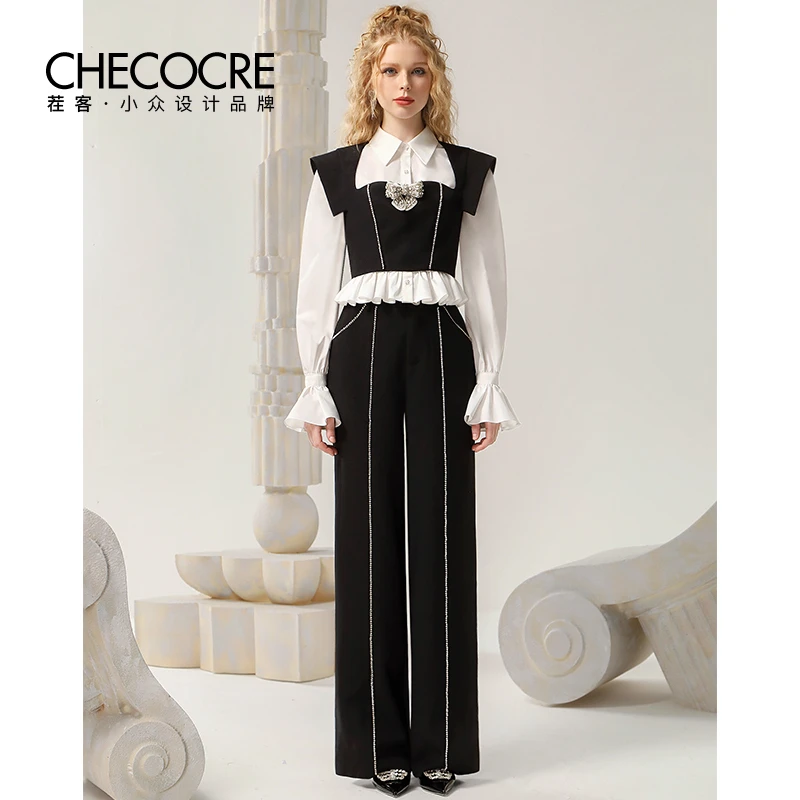 茬客时尚气质御姐设计感职场通勤衬衫马甲长裤三件套CM700468ABC