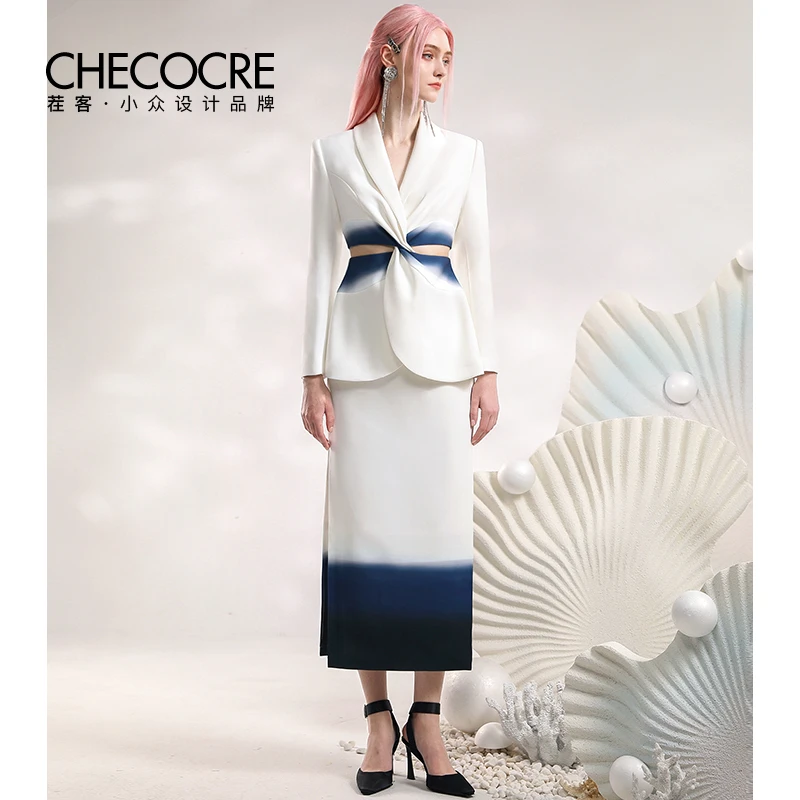 【老板娘夏天】茬客设计扭结西装上衣半身长裙CM10310AB
