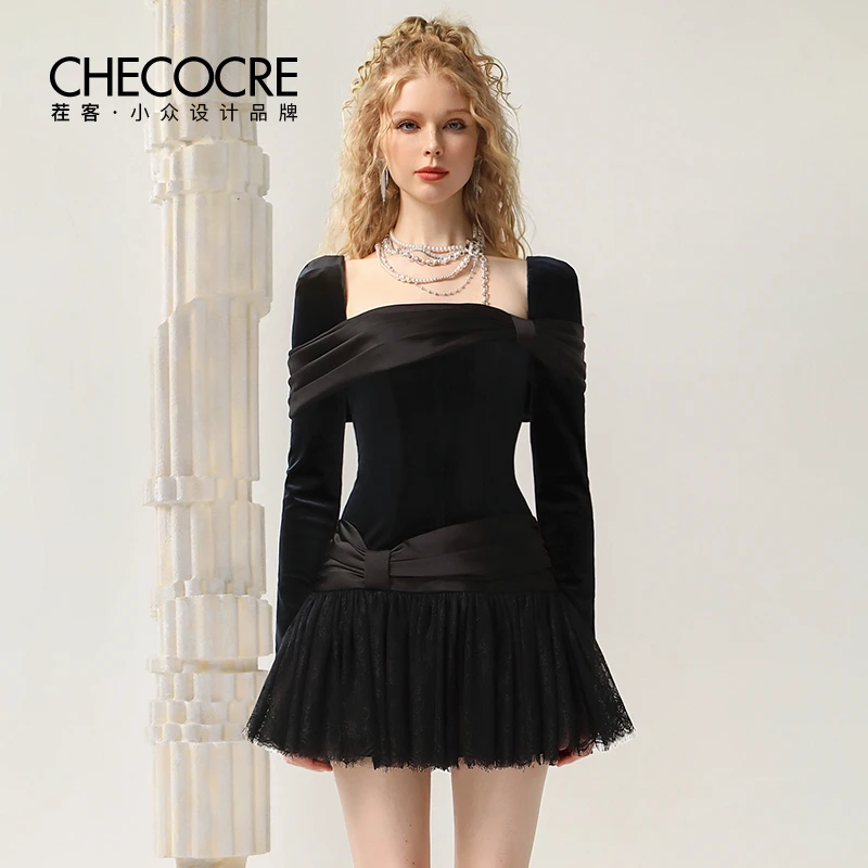 【老板娘夏天小黑裙秋冬不规则设计气质显瘦连衣裙女CM490545