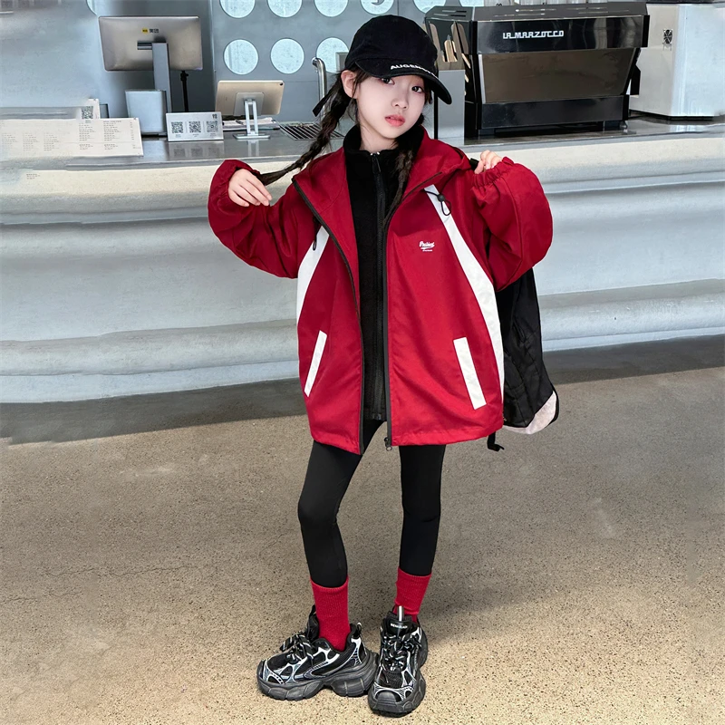 女童冲锋衣三合一可拆卸外套春秋款2024新款儿童大童女孩秋冬套装