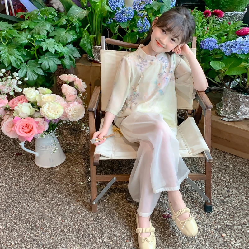 女童夏装套装2024新款洋气夏季大童汉服新中式国风时髦儿童两件套