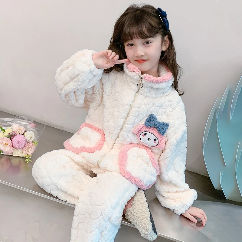 女童睡衣套装2024新款大童秋冬款儿童冬季法兰绒珊瑚绒加厚家居服