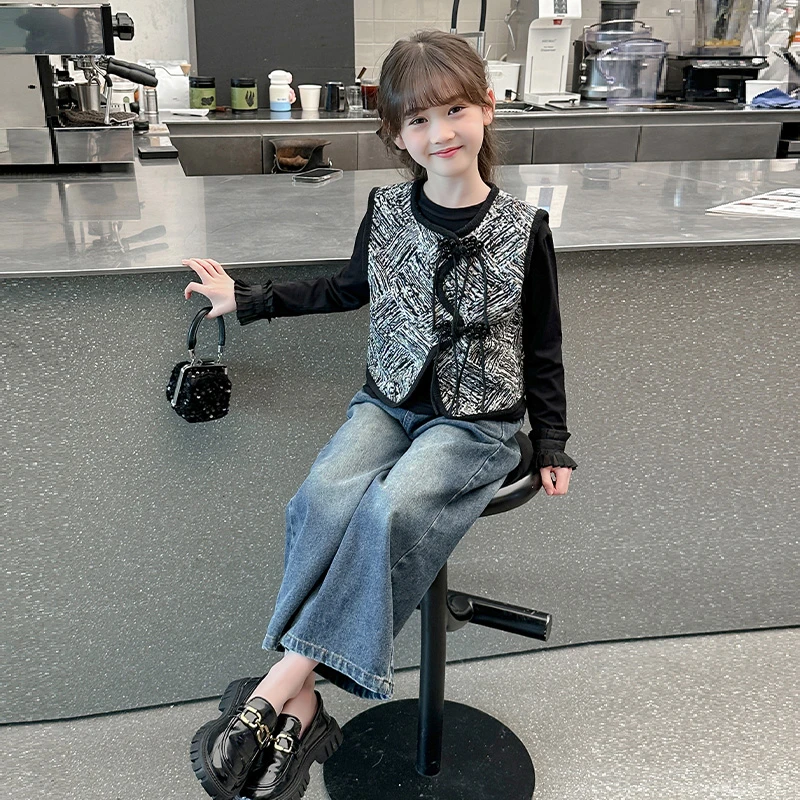 女童国风马甲春秋2024新款儿童新中式早秋外穿洋气女大童春季套装