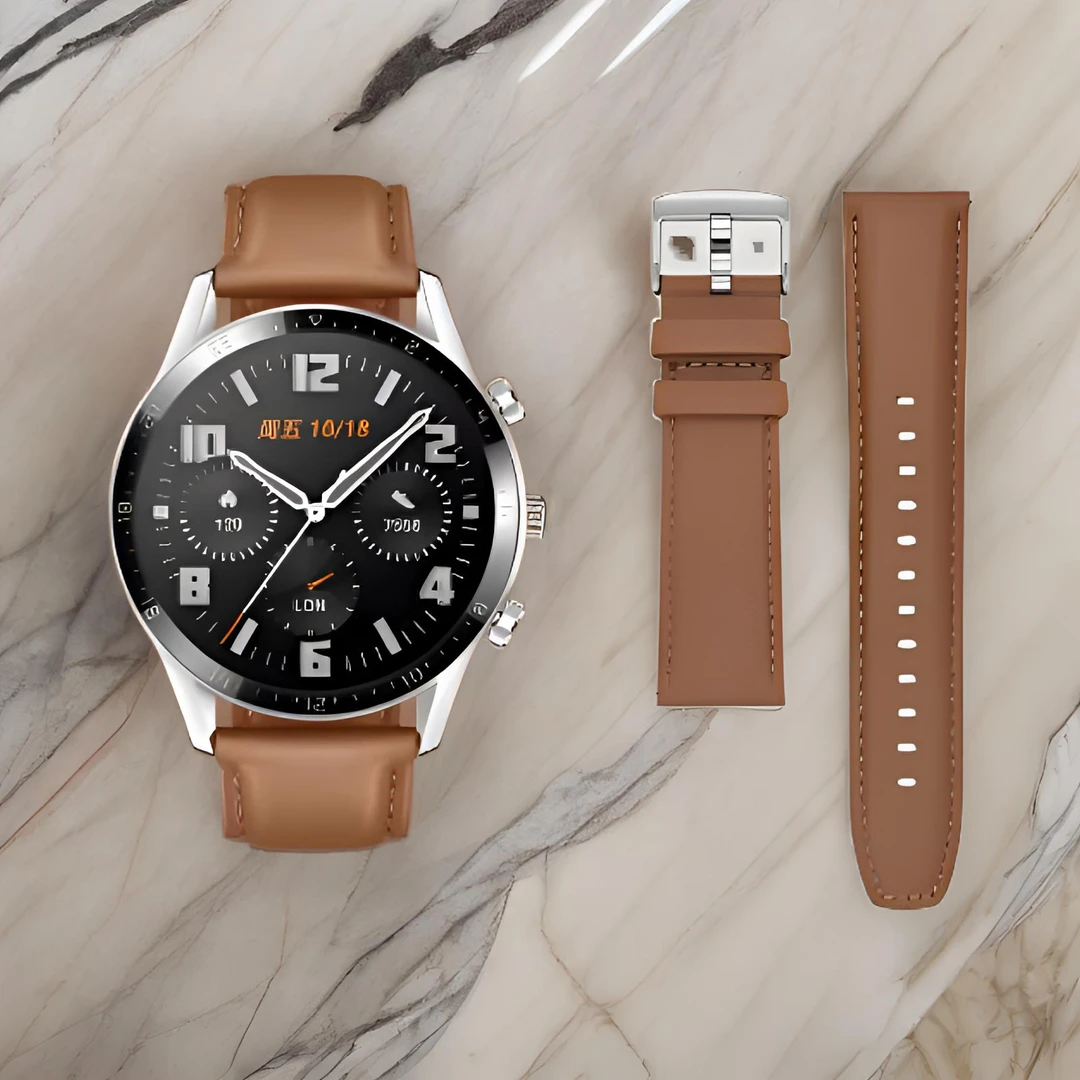 适用华为三星小米等品牌手表22mm头层真牛皮防水防臭精钢卡扣时尚