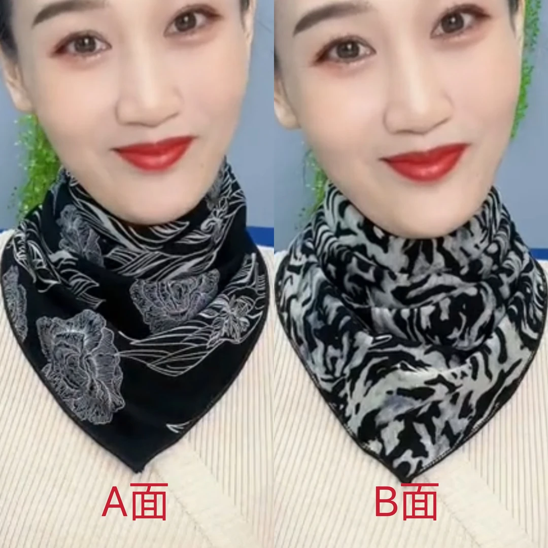 2024澳绒棉双面双花三角巾菲灵同款围脖护颈保暖按扣围巾洋气新款