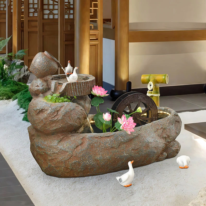 入户鱼池造景庭院花园阳台装饰品落地流水摆件假山喷泉水池循环水