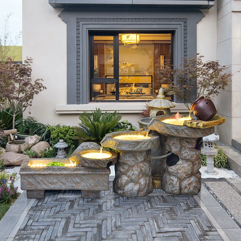 田园风假山循环流水喷泉鱼池景观庭院花园别墅阳台造景装饰品摆件