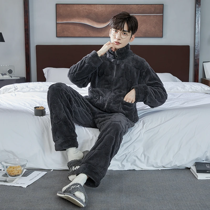 男款兔纹加厚睡衣可外穿家居服