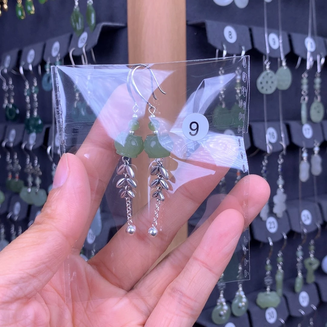 和田玉耳饰银S925镶嵌?**?