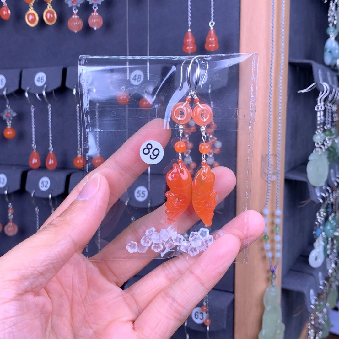 南红玛瑙耳饰银S925镶嵌颖**森